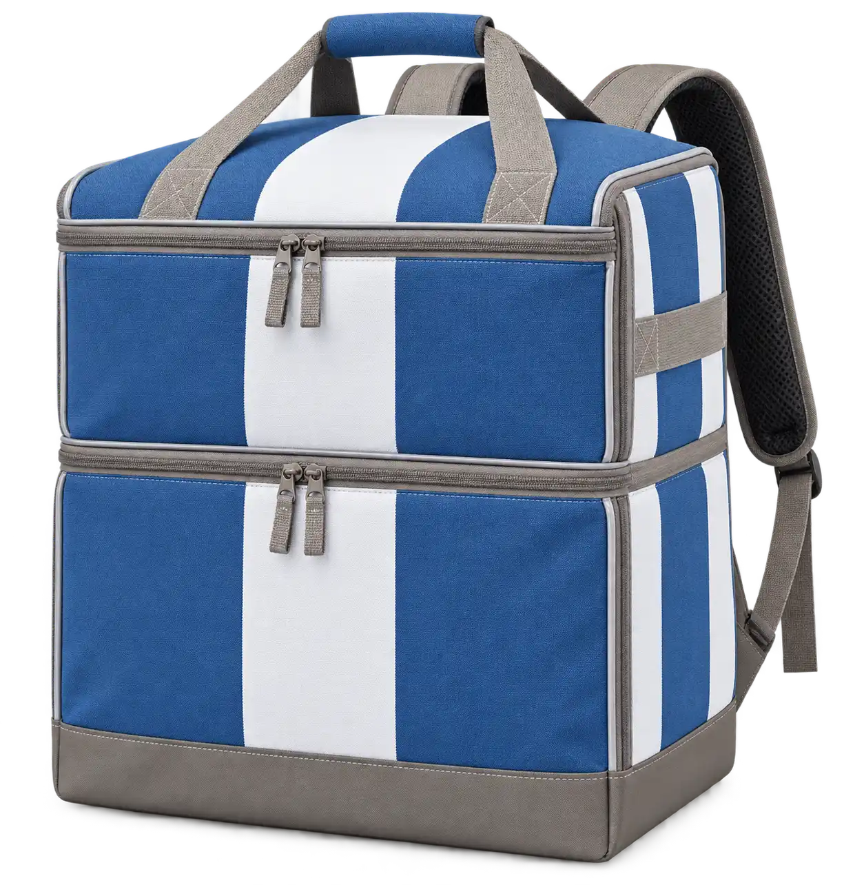 Denim Blue And White Broad Stripes Polyspun Canvas Insulated Rider Delivery Bag — Warm grey