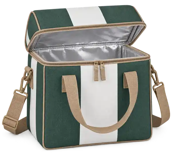 Forest Green And White Broad Stripes Polyspun Canvas Thermal Burger Delivery Bag