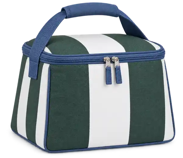 Forest Green And White Broad Stripes Polyspun Canvas Thermal Cooler Bag