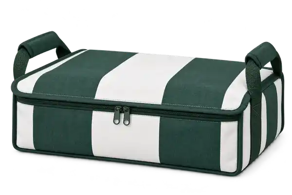 Forest Green And White Broad Stripes Polyspun Canvas Thermal Food Delivery Bag