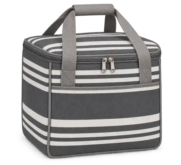 Charcoal Grey And Ivory Grouped Stripes Polyspun Canvas Thermal Burger Delivery Bag