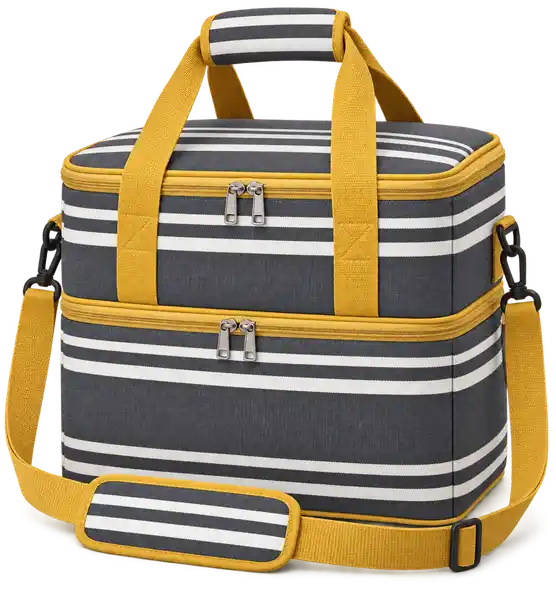 Charcoal Grey And Ivory Grouped Stripes Polyspun Canvas Thermal Food Delivery Bag
