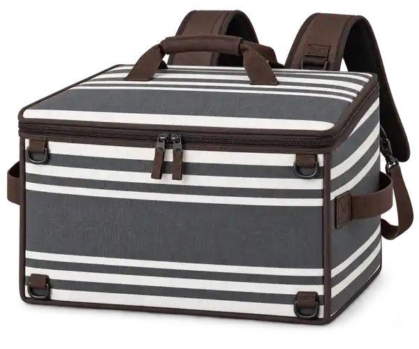 Charcoal Grey And Ivory Grouped Stripes Polyspun Canvas Insulated Rider Delivery Bag
