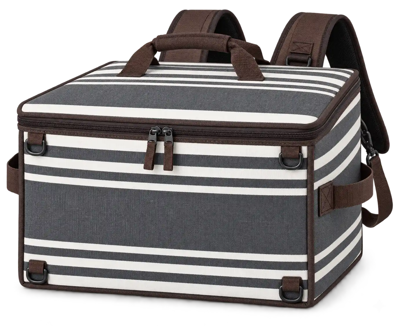 Charcoal Grey And Ivory Grouped Stripes Polyspun Canvas Insulated Rider Delivery Bag — Chocolate brown