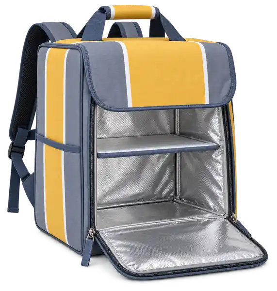 Slate Grey Golden Yellow And White Broad Stripes Polyspun Canvas Insulated Rider Delivery Bag