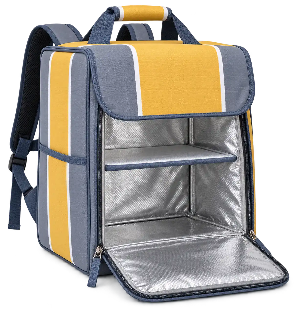 Slate Grey Golden Yellow And White Broad Stripes Polyspun Canvas Insulated Rider Delivery Bag — Slate blue