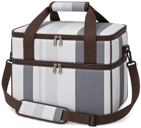 White And Slate Grey Broad Stripes Polyspun Canvas Thermal Burger Delivery Bag