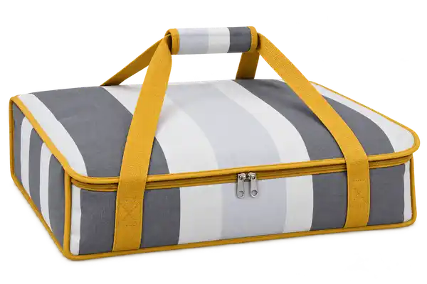 White And Slate Grey Broad Stripes Polyspun Canvas Thermal Pizza Delivery Bag