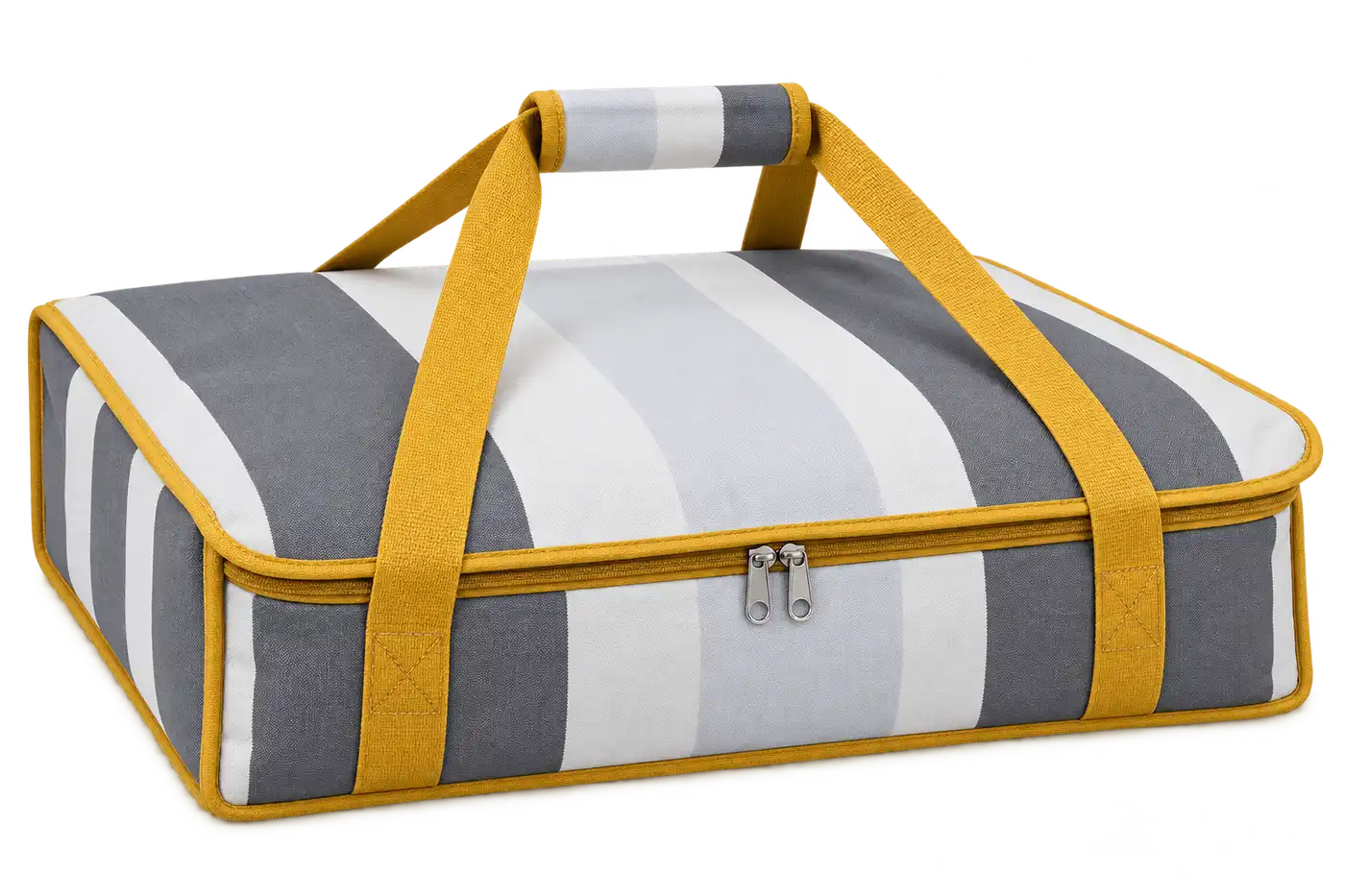 White And Slate Grey Broad Stripes Polyspun Canvas Thermal Pizza Delivery Bag — Golden yellow