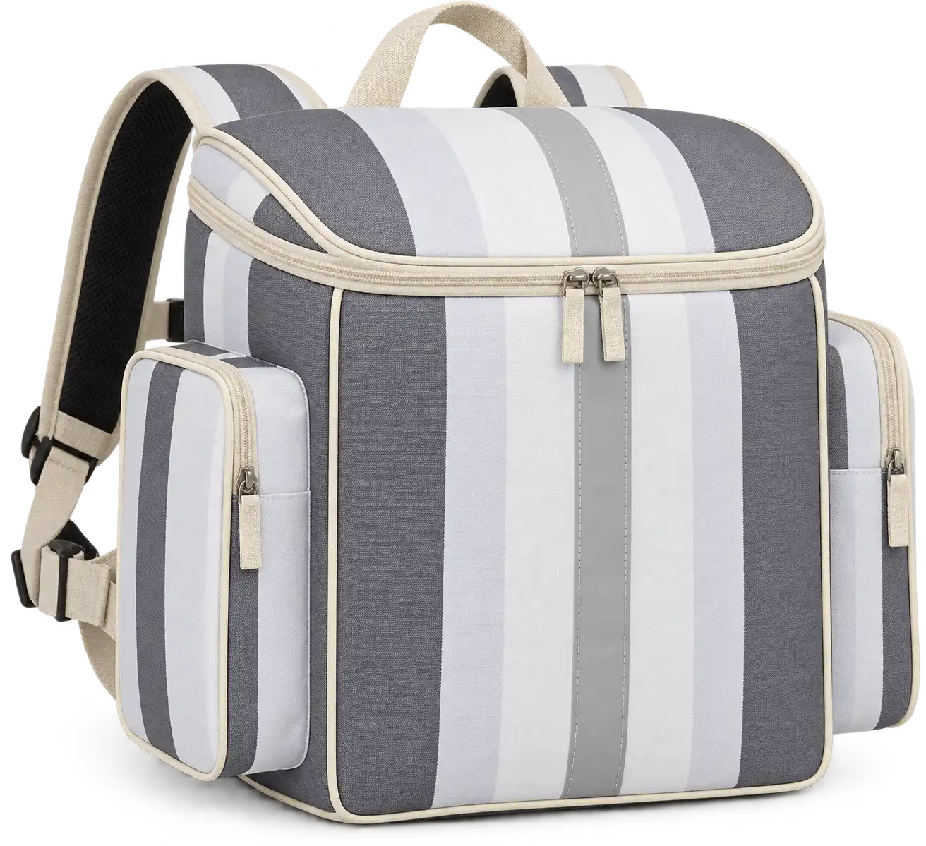 White And Slate Grey Broad Stripes Polyspun Canvas Insulated Rider Delivery Bag — Cream