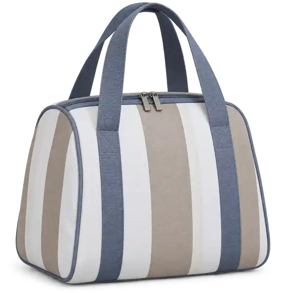 White And Taupe Broad Stripes Polyspun Canvas Thermal Burger Delivery Bag
