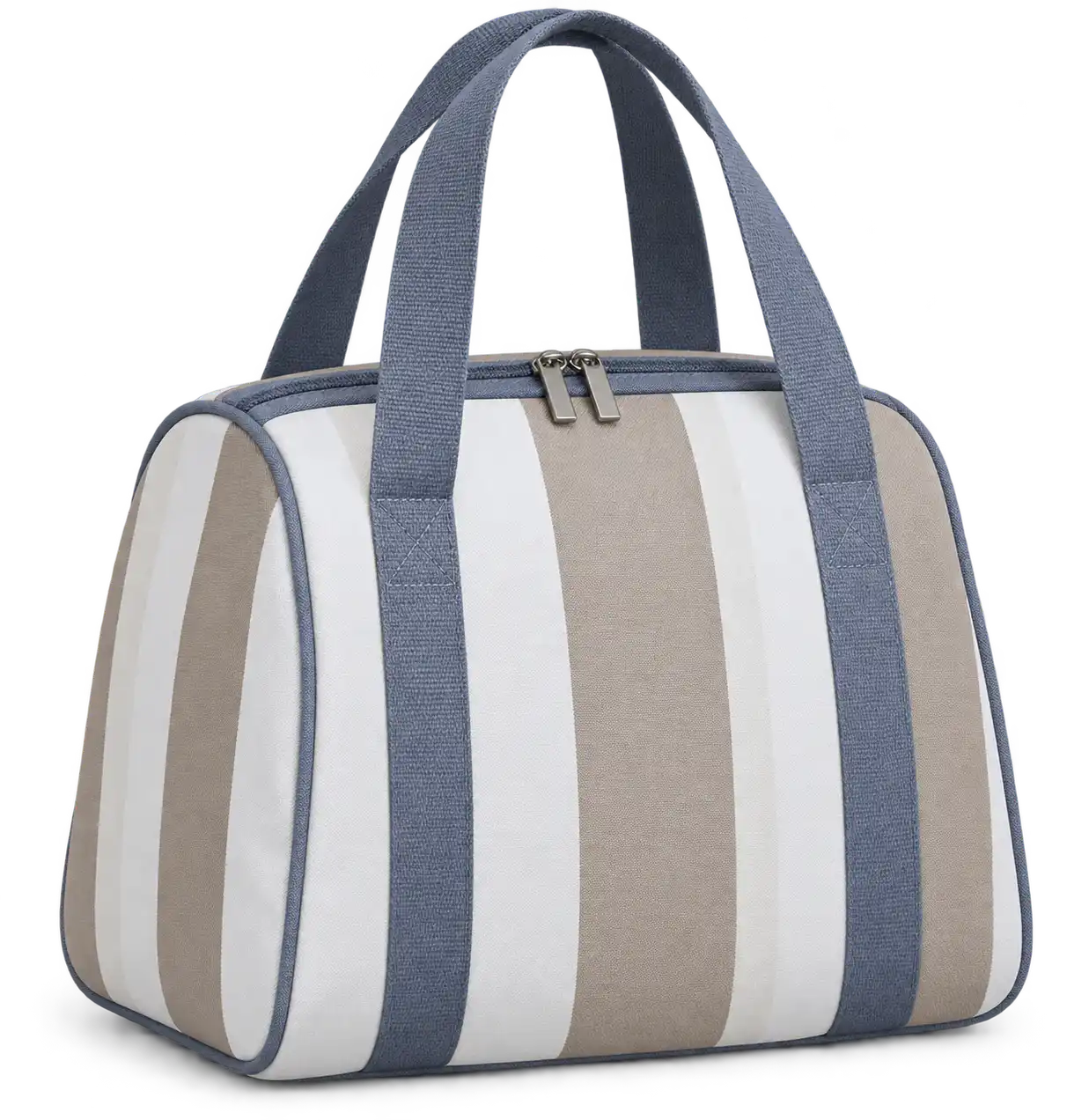 White And Taupe Broad Stripes Polyspun Canvas Thermal Burger Delivery Bag — Slate blue