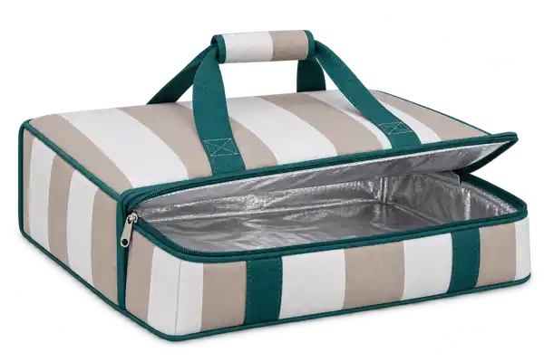 White And Taupe Broad Stripes Polyspun Canvas Thermal Pizza Delivery Bag