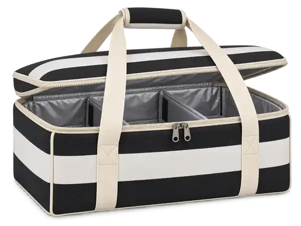Black And White Broad Stripes Polyspun Canvas Thermal Burger Delivery Bag