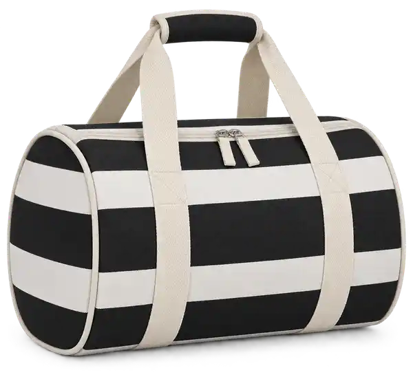 Black And White Broad Stripes Polyspun Canvas Thermal Cooler Bag