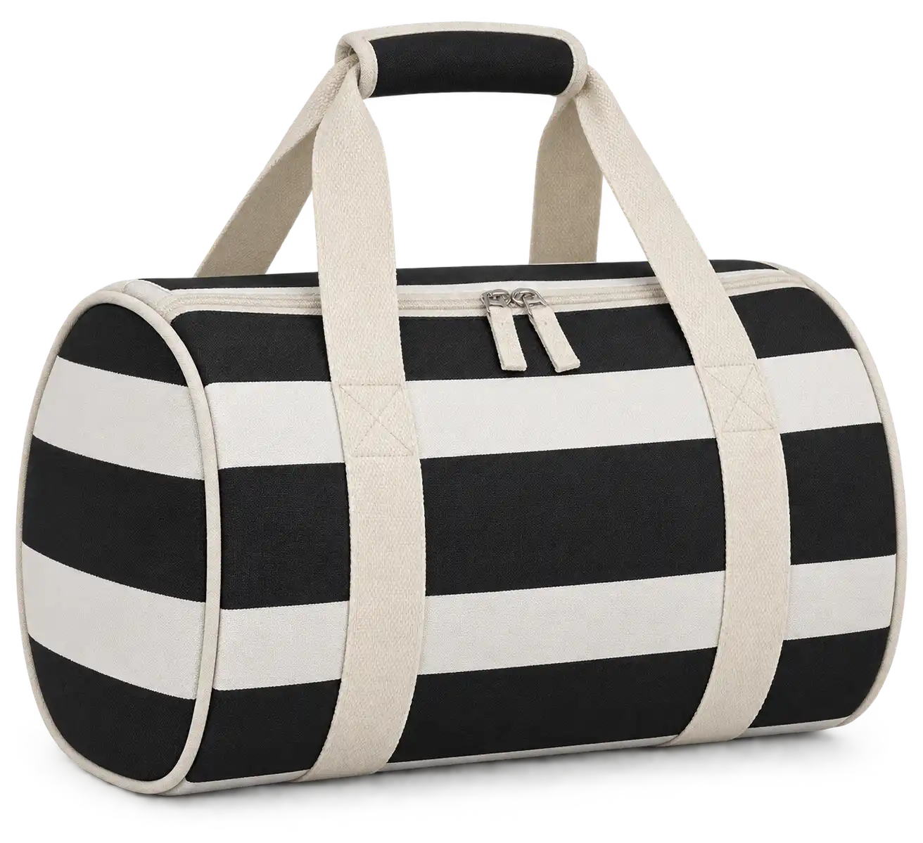 Black And White Broad Stripes Polyspun Canvas Thermal Cooler Bag — Ivory