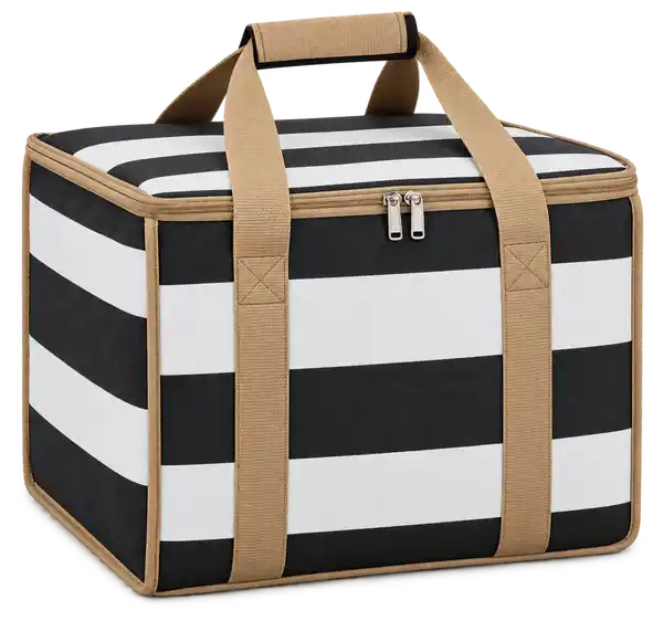 Black And White Broad Stripes Polyspun Canvas Thermal Food Delivery Bag