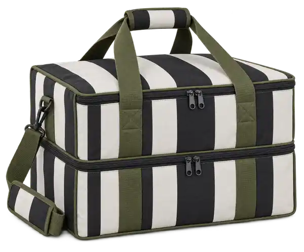 Black And White Broad Stripes Polyspun Canvas Thermal Pizza Delivery Bag