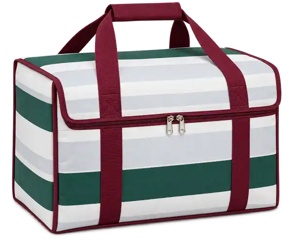 White And Forest Green Broad Stripes Polyspun Canvas Thermal Burger Delivery Bag