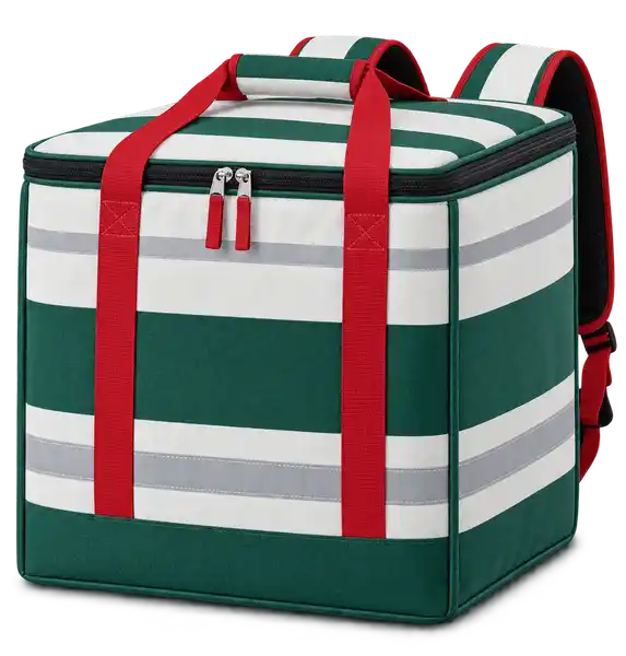 White And Forest Green Broad Stripes Polyspun Canvas Insulated Rider Delivery Bag