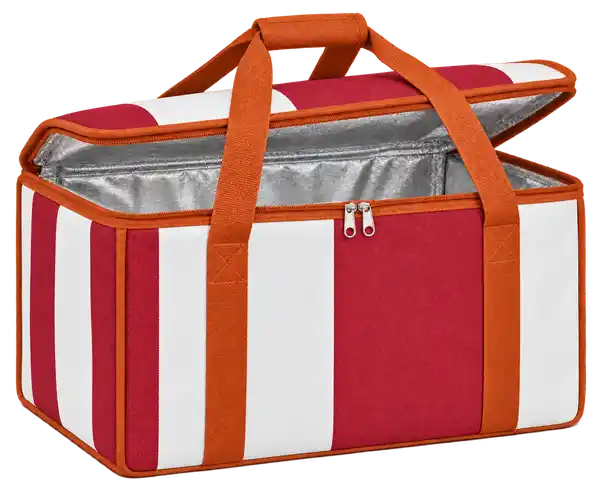 Red And White Broad Stripes Polyspun Canvas Thermal Food Delivery Bag