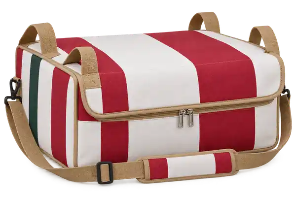 Red And White Broad Stripes Polyspun Canvas Thermal Pizza Delivery Bag