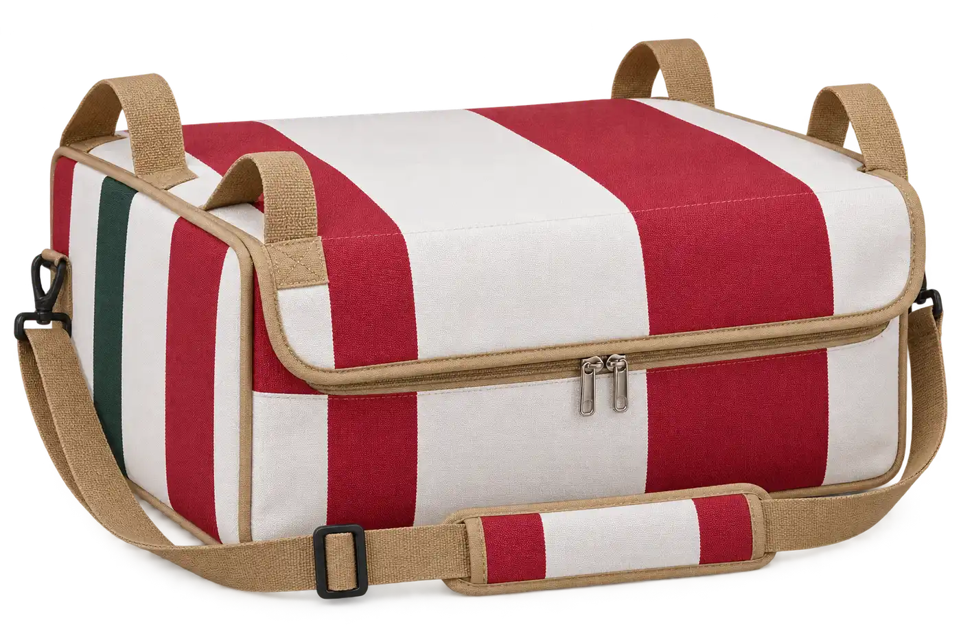 Red And White Broad Stripes Polyspun Canvas Thermal Pizza Delivery Bag — Camel tan