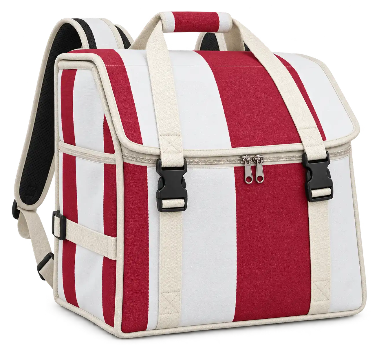 Red And White Broad Stripes Polyspun Canvas Insulated Rider Delivery Bag — Ivory