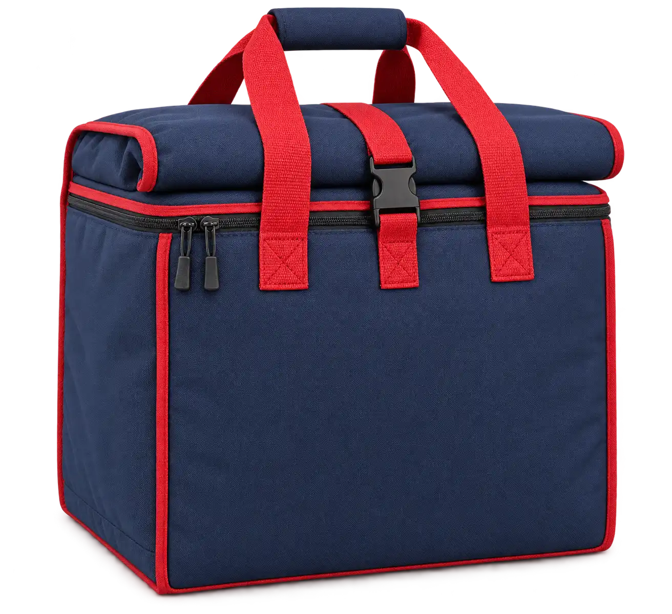 Deep Navy Polyspun Canvas Thermal Burger Delivery Bag — Red