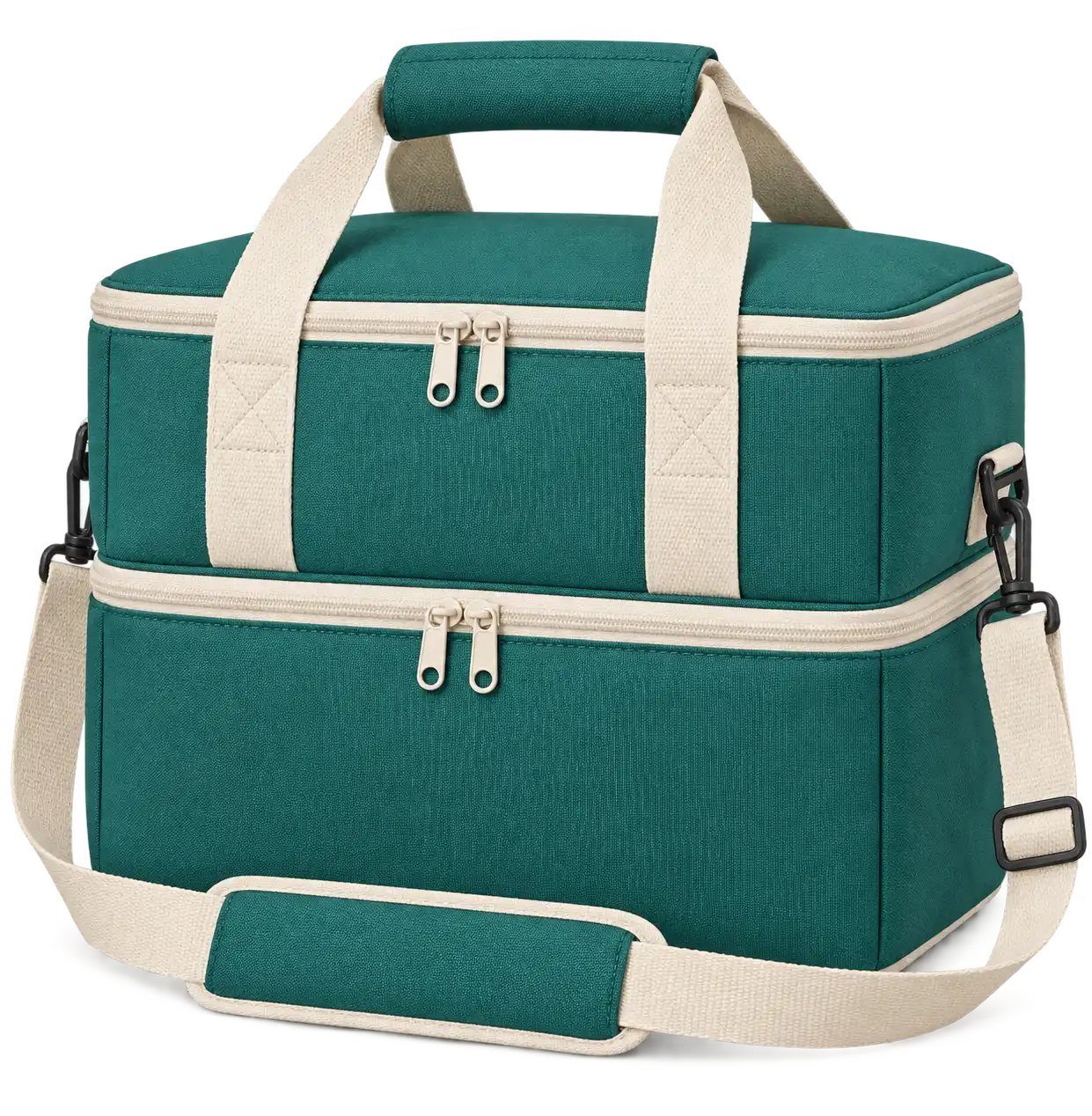 Emerald Teal Polyspun Canvas Thermal Food Delivery Bag — Cream