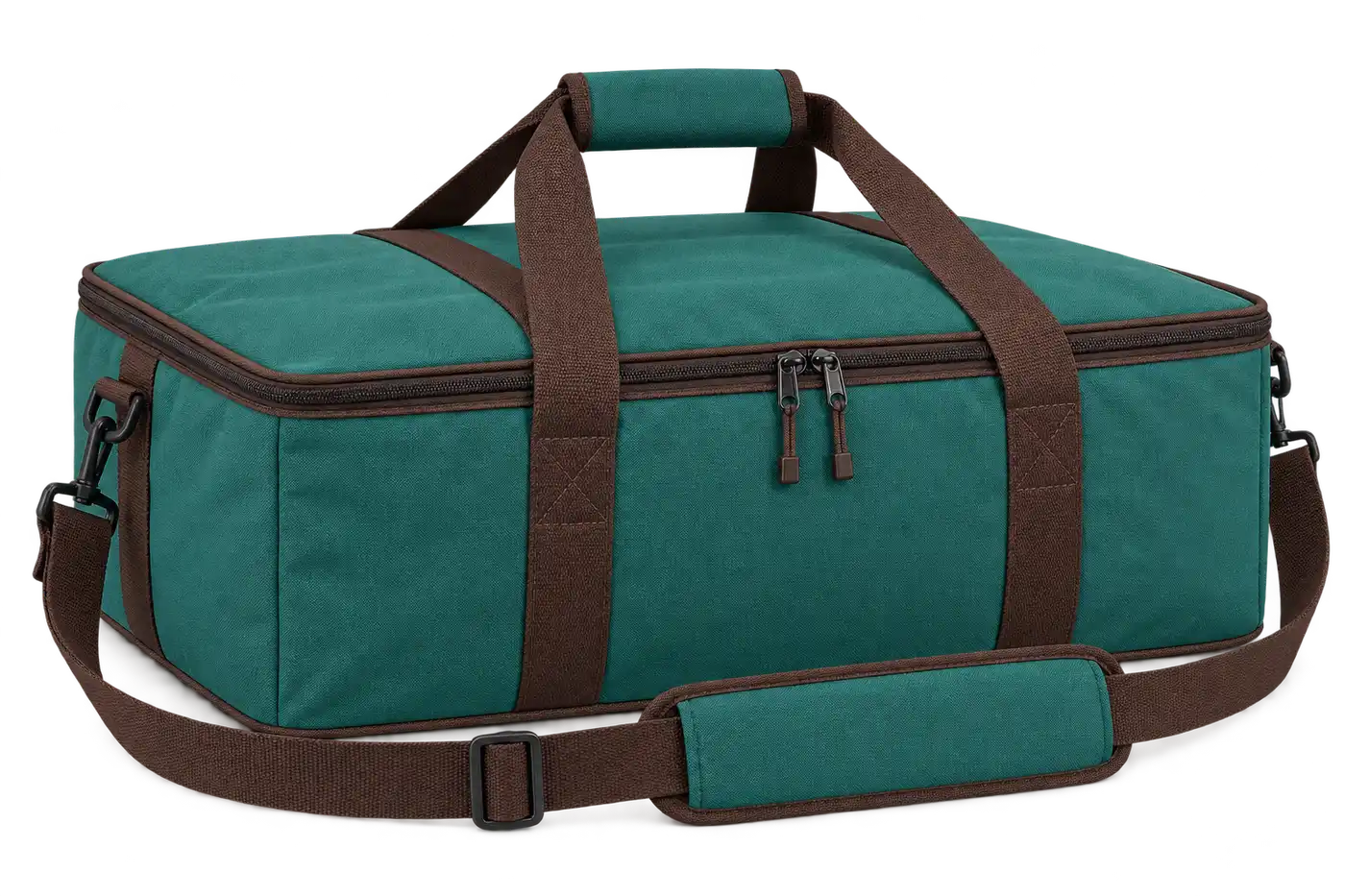 Emerald Teal Polyspun Canvas Thermal Pizza Delivery Bag — Chocolate brown