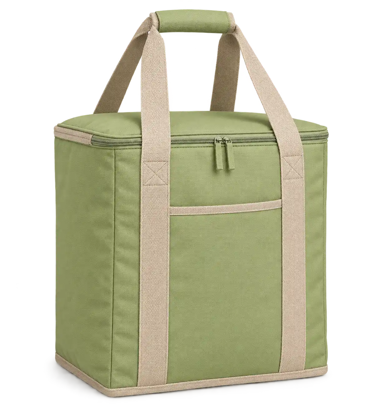 Pale Olive Green Polyspun Canvas Thermal Cooler Bag — Sand beige