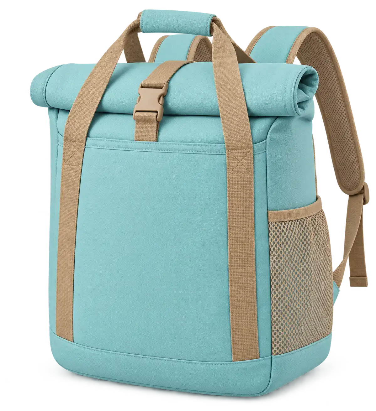 Pale Aqua Polyspun Canvas Thermal Cooler Bag — Camel tan