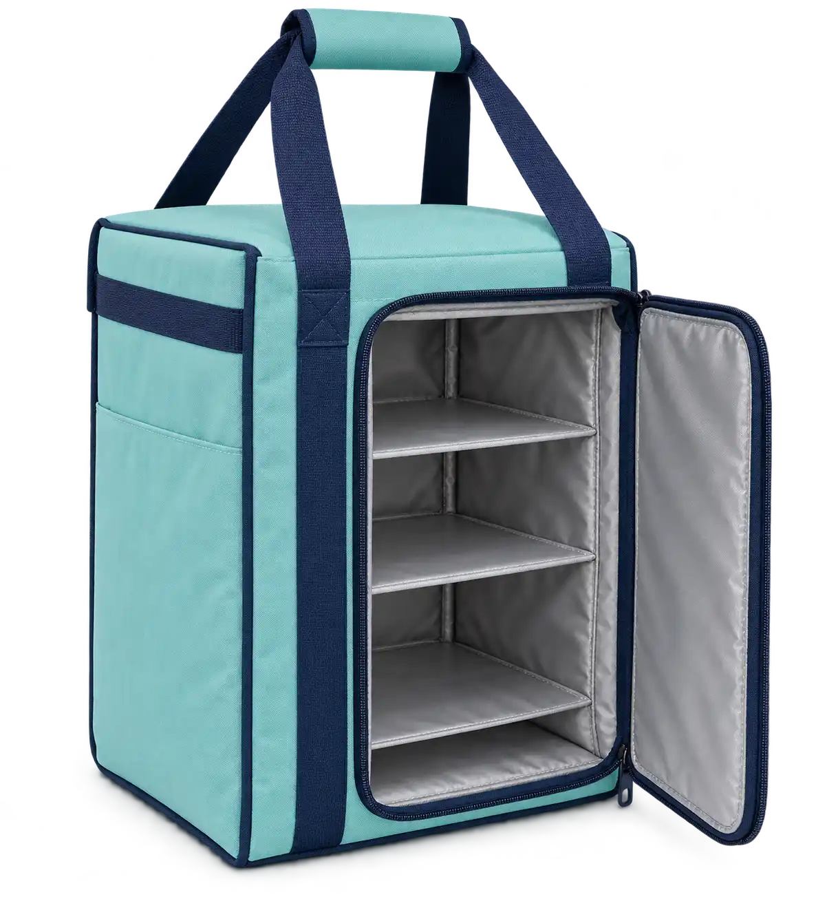 Pale Aqua Polyspun Canvas Thermal Food Delivery Bag — Navy blue