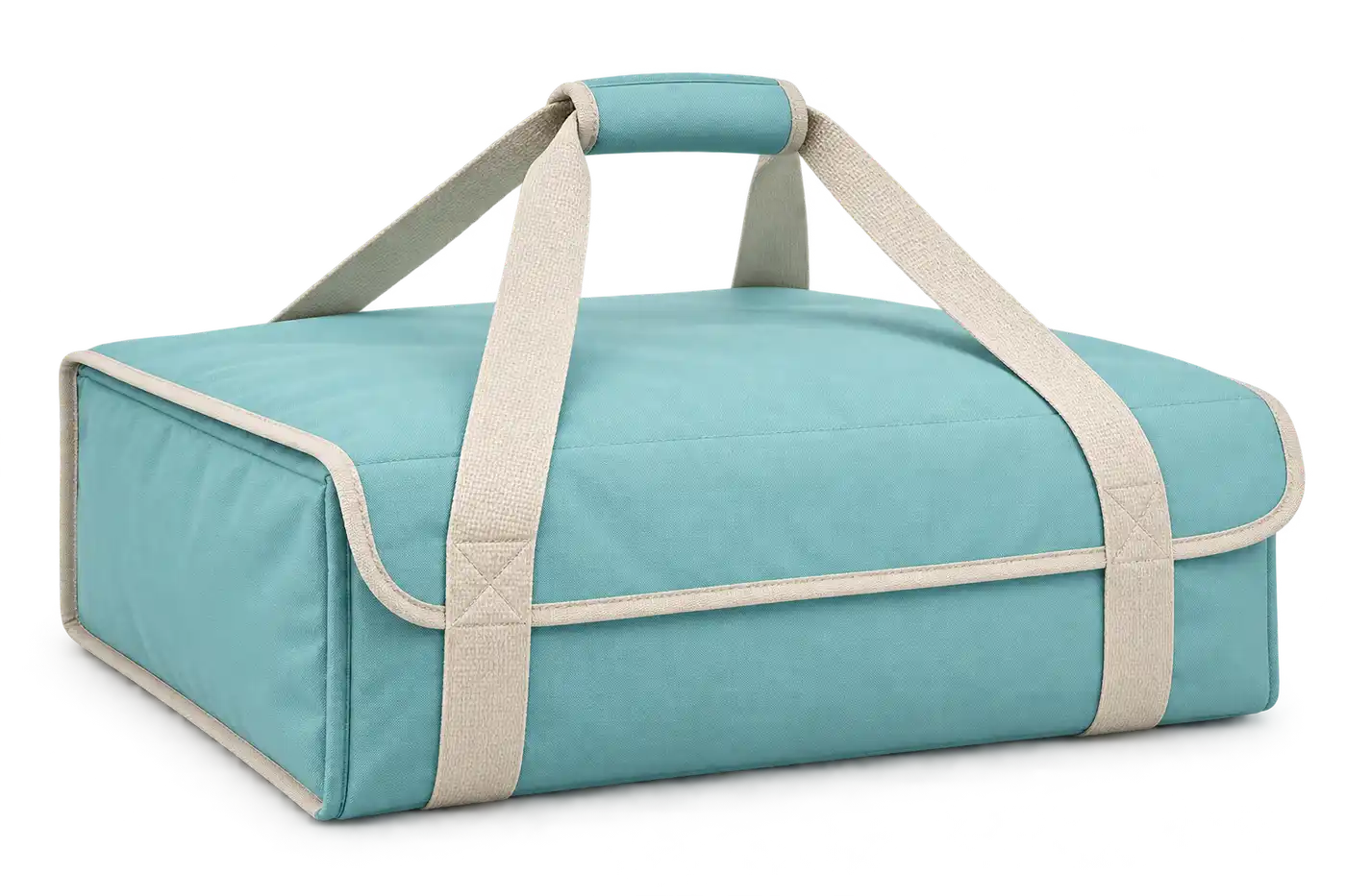 Pale Aqua Polyspun Canvas Thermal Pizza Delivery Bag — Cream
