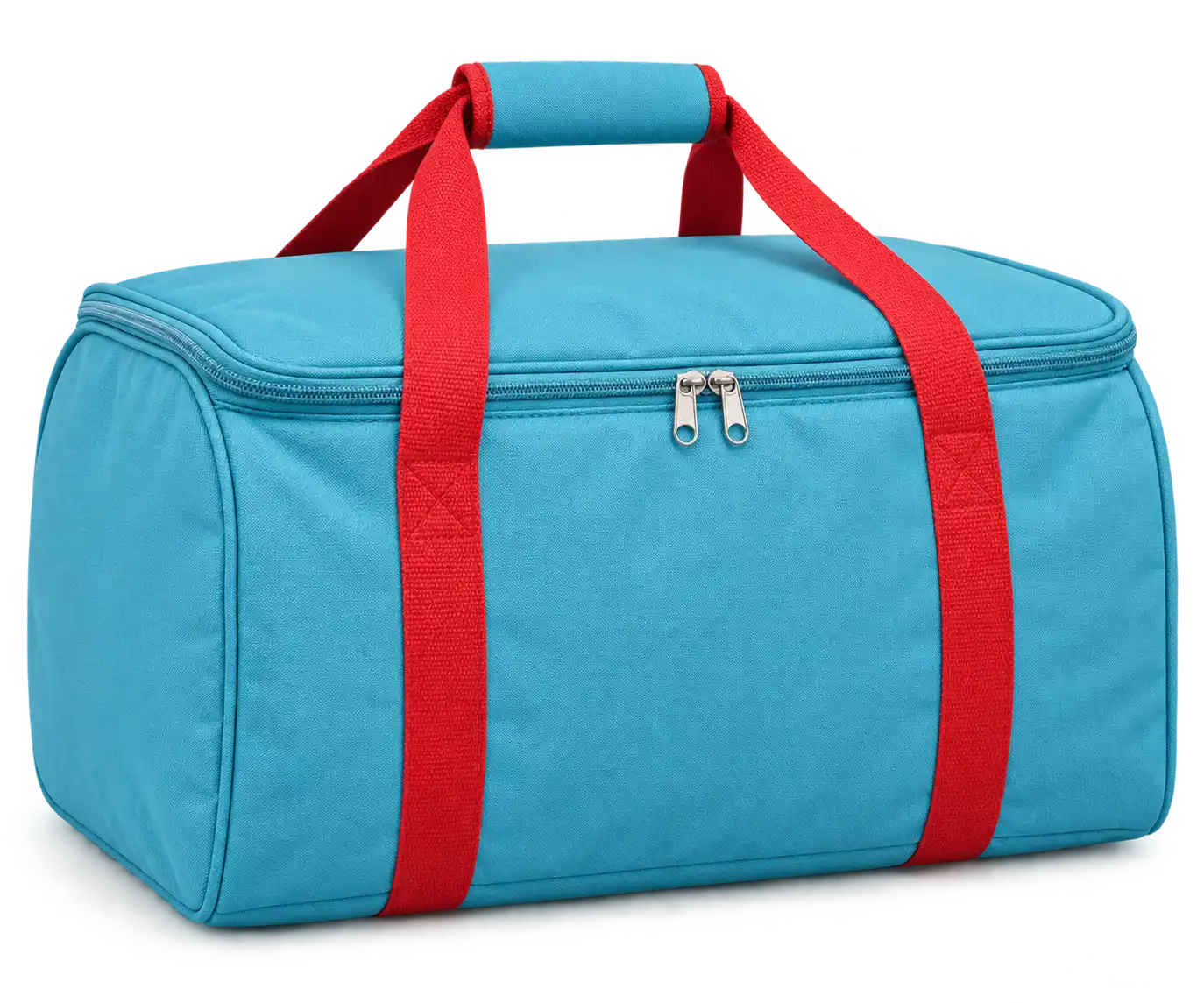 Turquoise Blue Polyspun Canvas Thermal Food Delivery Bag — Red