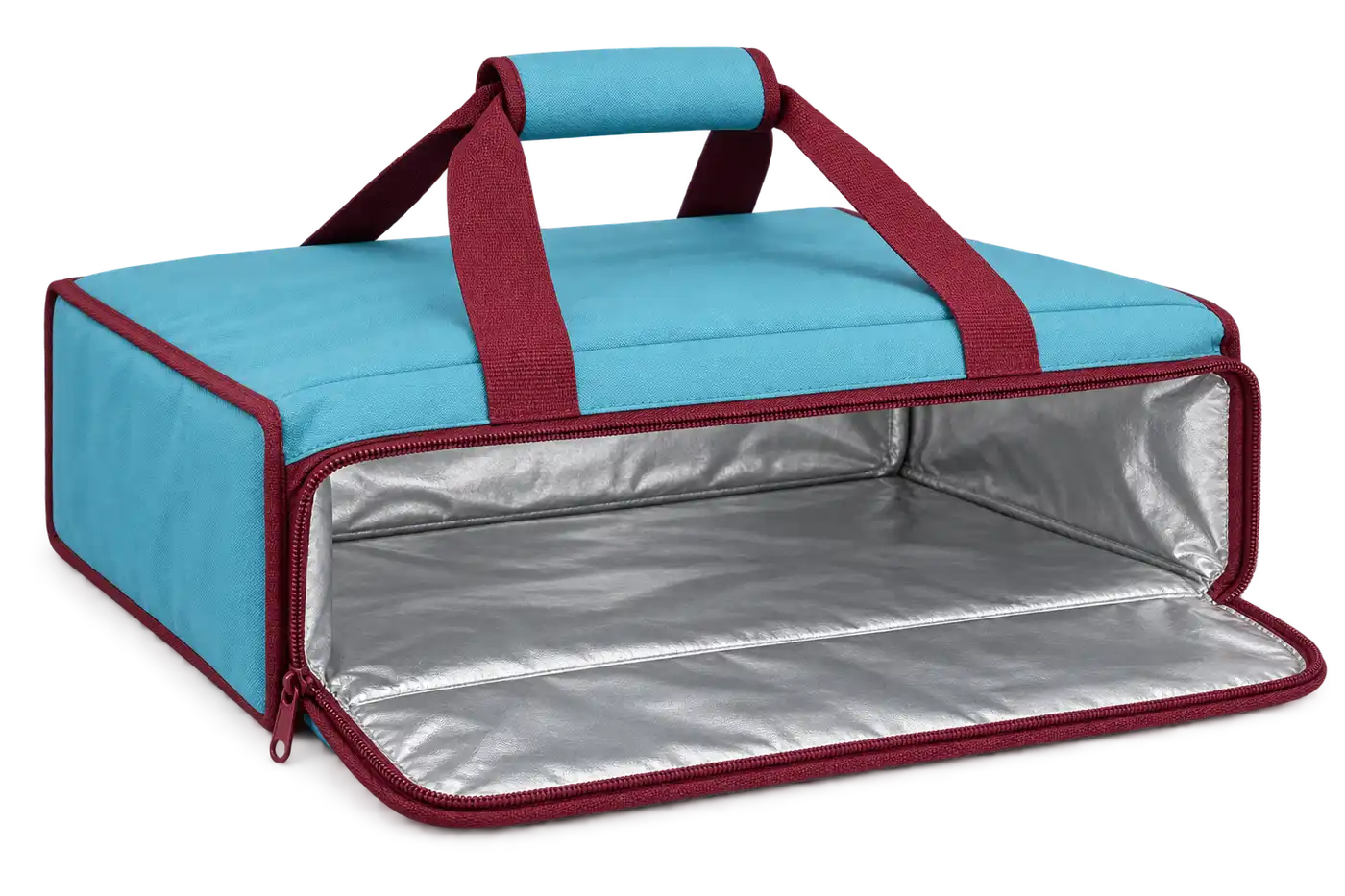 Turquoise Blue Polyspun Canvas Thermal Pizza Delivery Bag — Burgundy