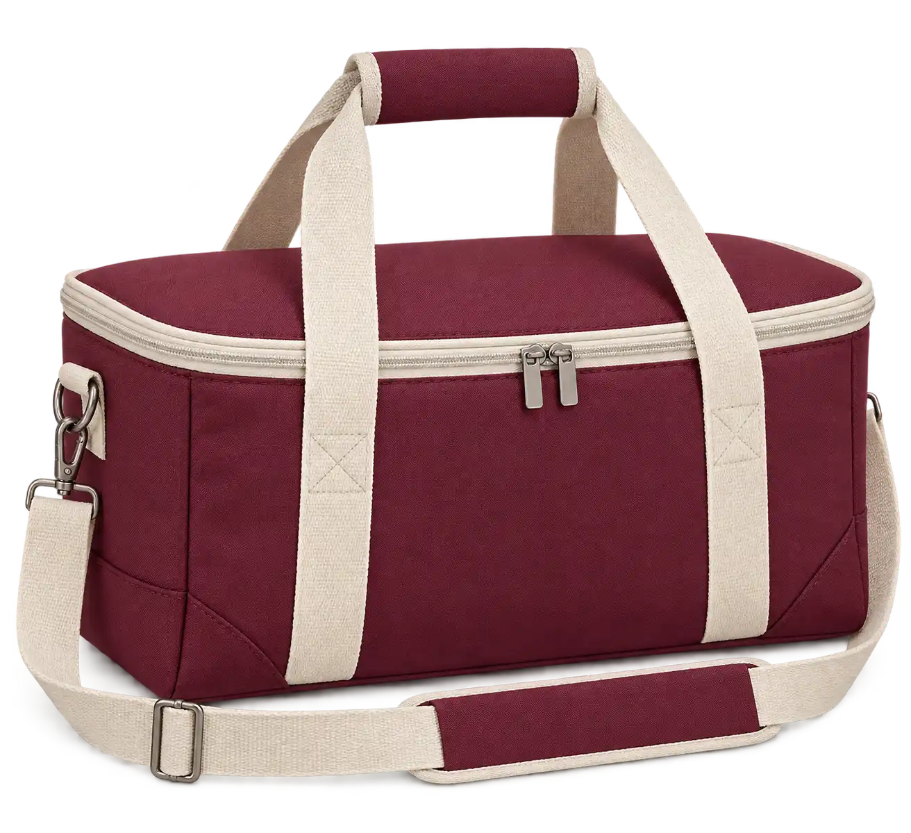 Burgundy Polyspun Canvas Thermal Cooler Bag — Cream