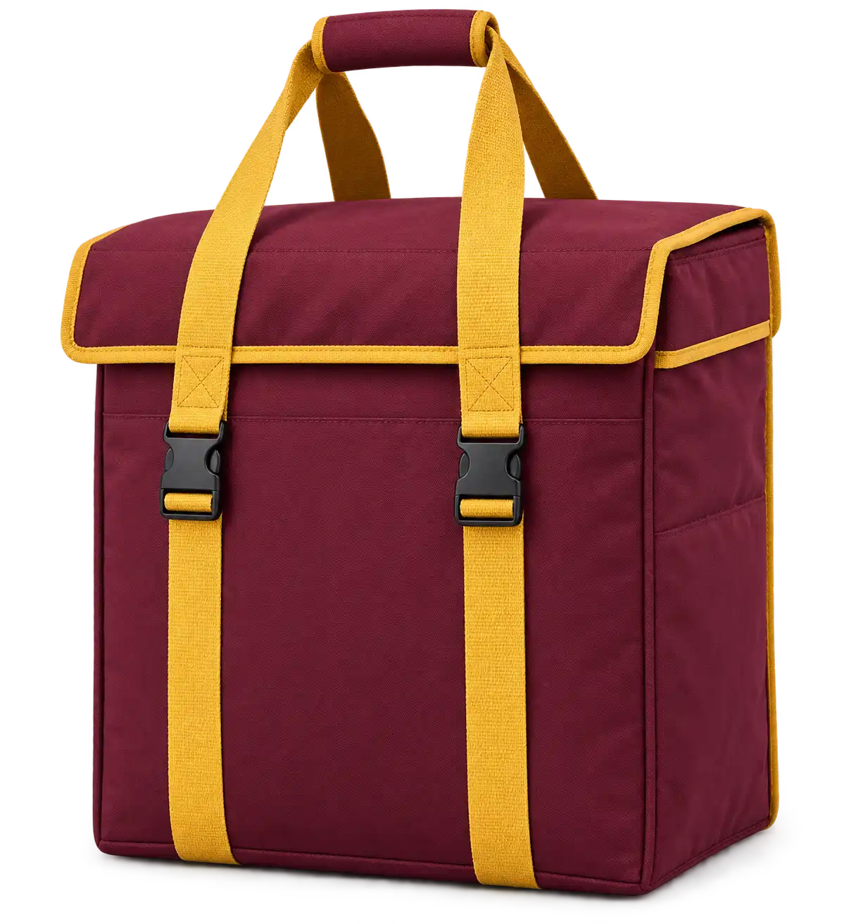 Burgundy Polyspun Canvas Thermal Food Delivery Bag — Golden yellow