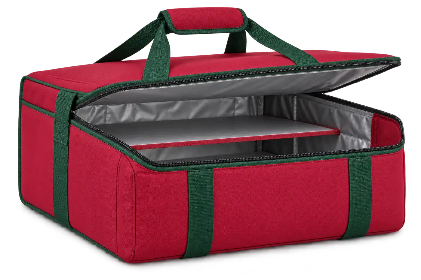 Crimson Red Polyspun Canvas Thermal Pizza Delivery Bag — Forest green