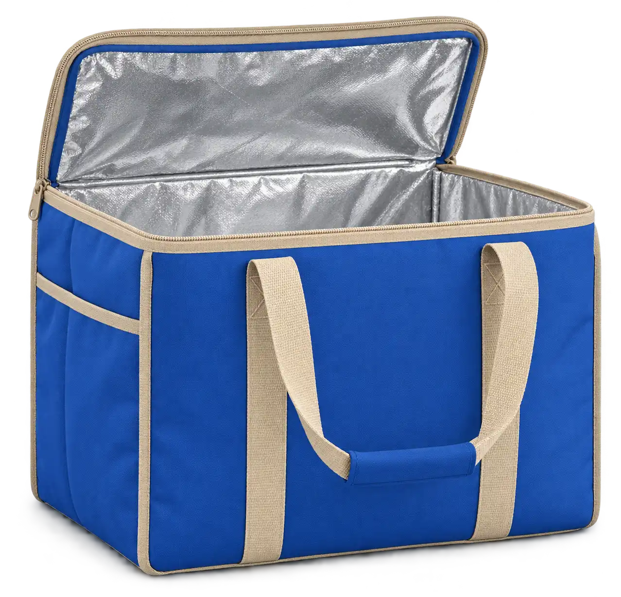 Royal Blue Polyspun Canvas Thermal Food Delivery Bag — Sand beige