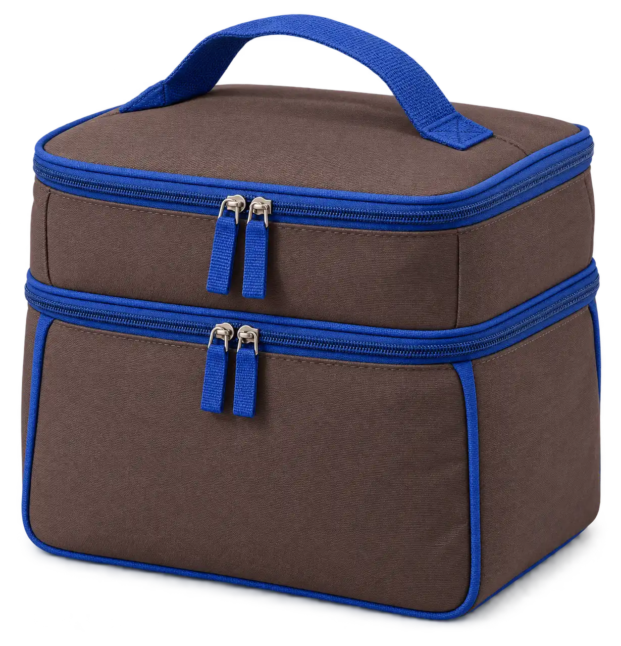 Chocolate Brown Polyspun Canvas Thermal Cooler Bag — Cobalt blue