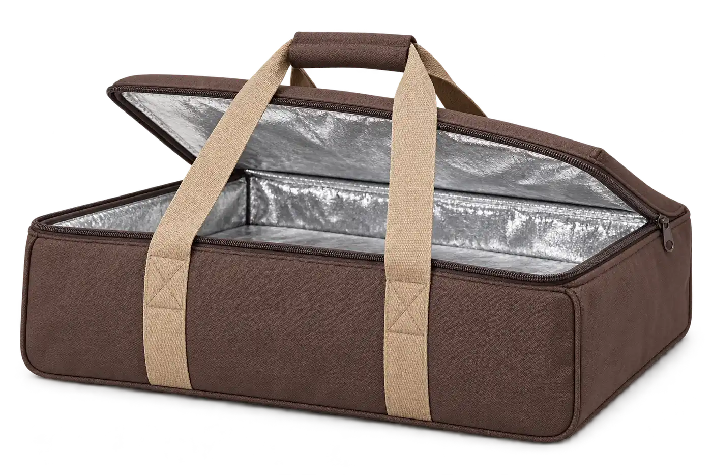 Chocolate Brown Polyspun Canvas Thermal Pizza Delivery Bag — Sand beige