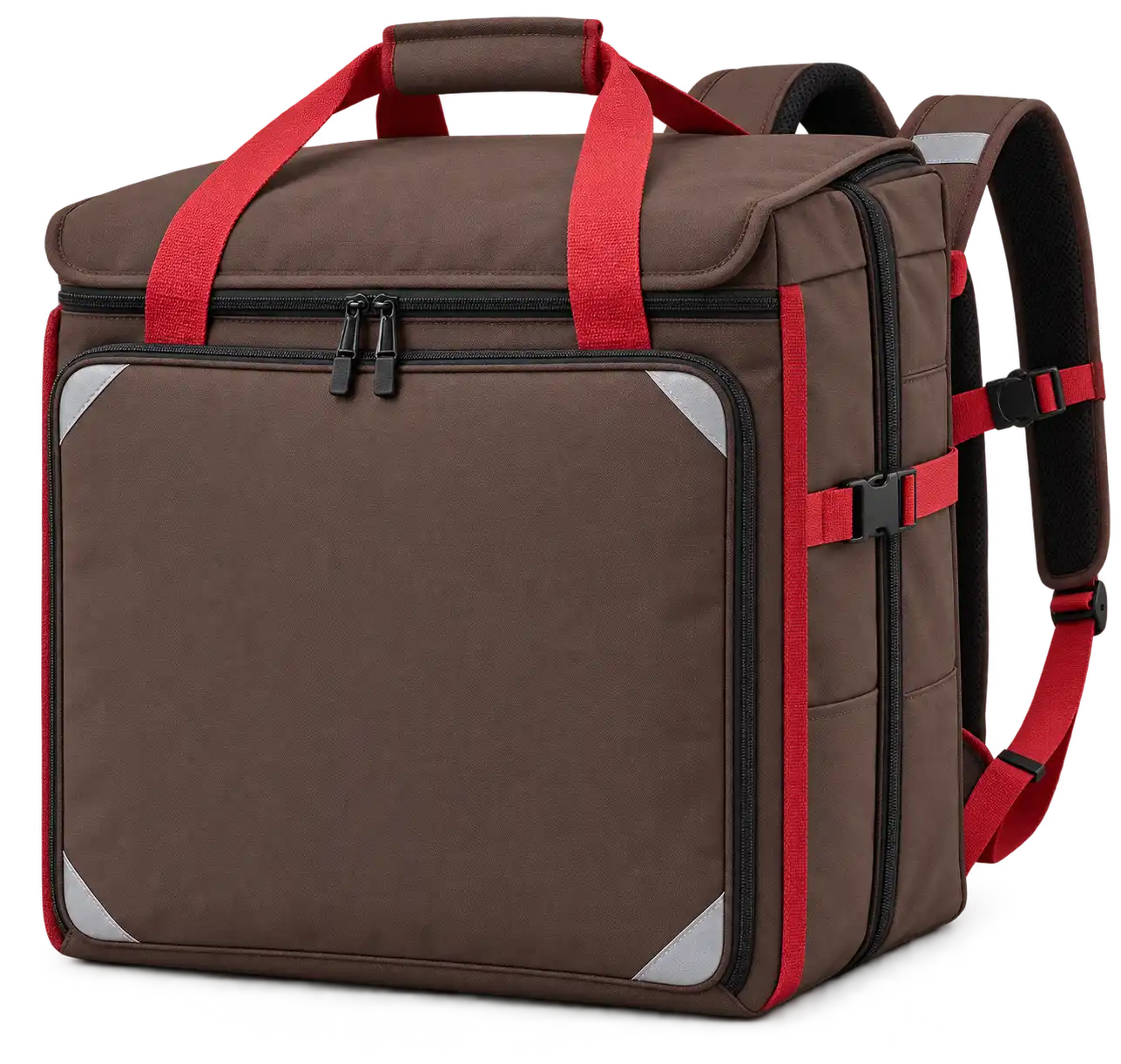 Chocolate Brown Polyspun Canvas Insulated Rider Delivery Bag — Red