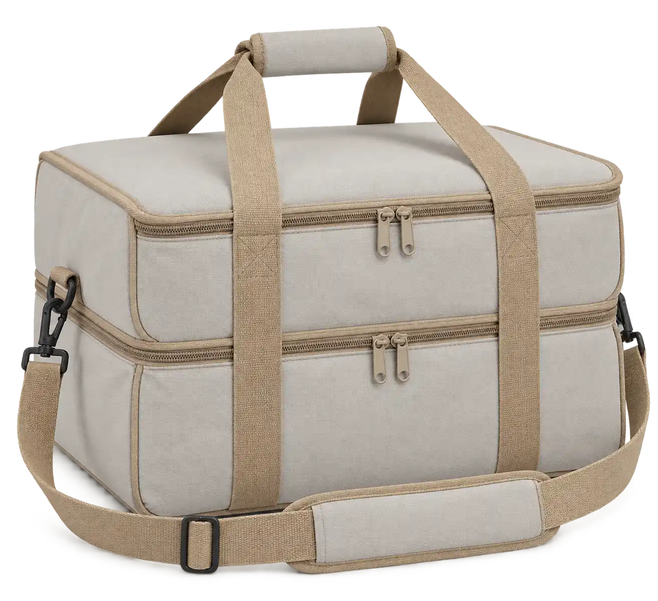 Pale Stone Grey Polyspun Canvas Thermal Pizza Delivery Bag — Camel tan