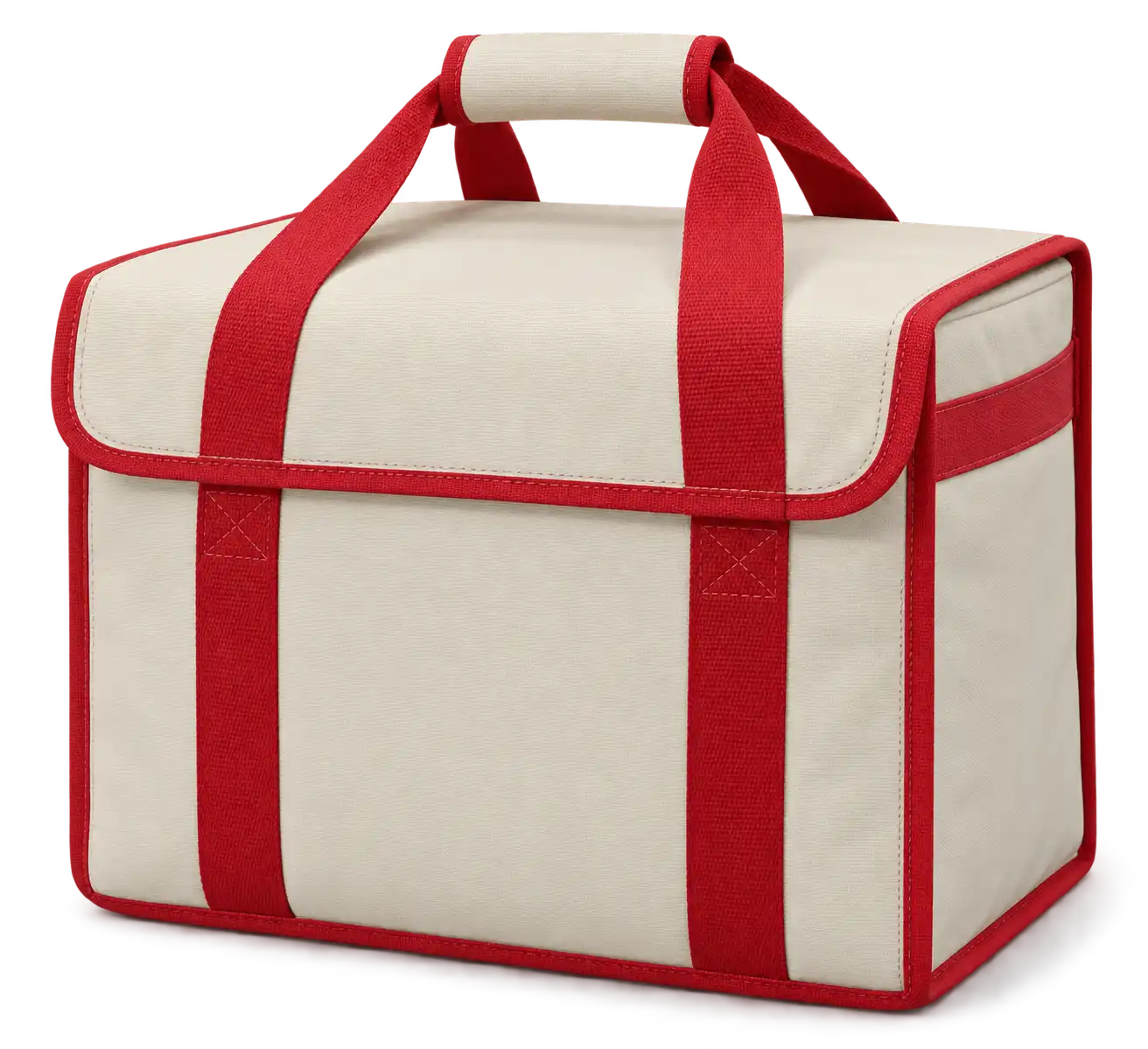 Warm Ivory Polyspun Canvas Thermal Burger Delivery Bag — Red