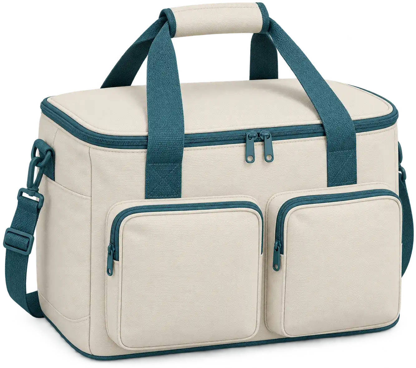 Light Cream Polyspun Canvas Thermal Cooler Bag — Teal