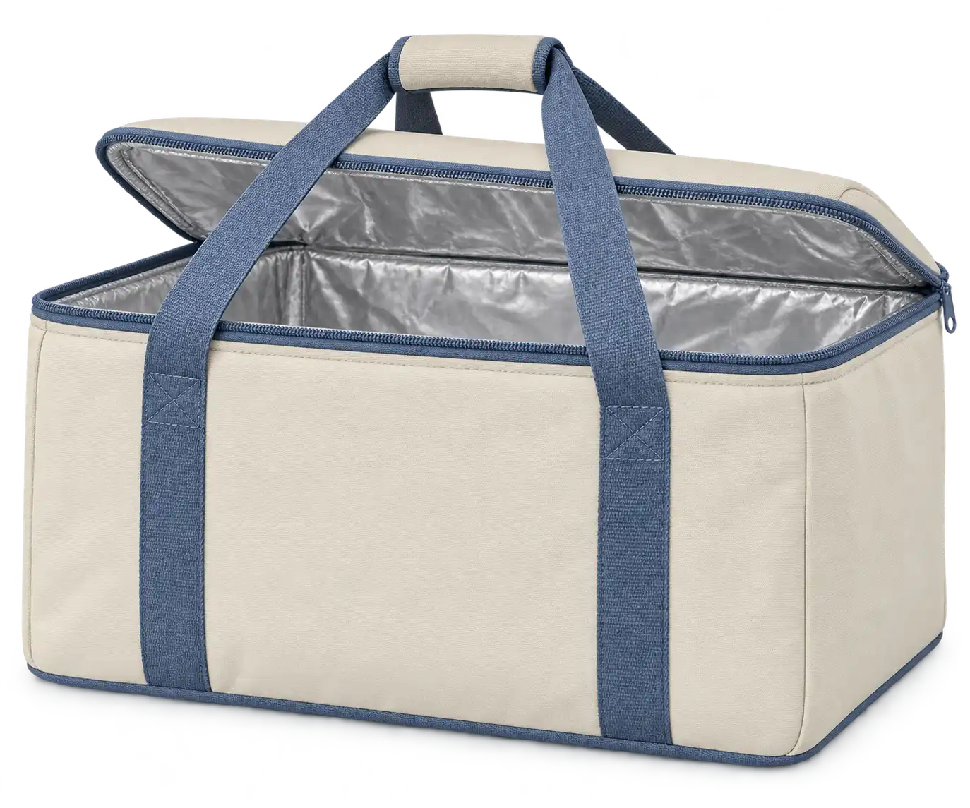 Light Cream Polyspun Canvas Thermal Food Delivery Bag — Slate blue