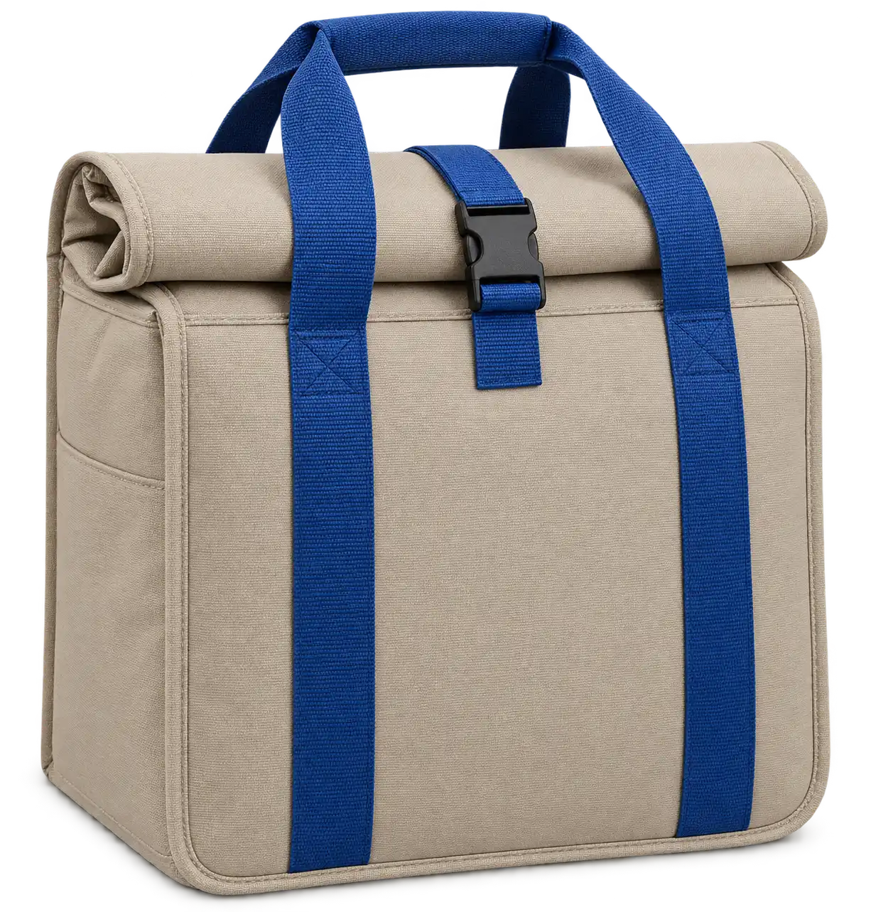 Warm Greige Polyspun Canvas Thermal Burger Delivery Bag — Cobalt blue