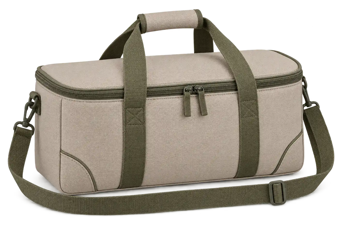 Warm Greige Polyspun Canvas Thermal Cooler Bag — Olive green
